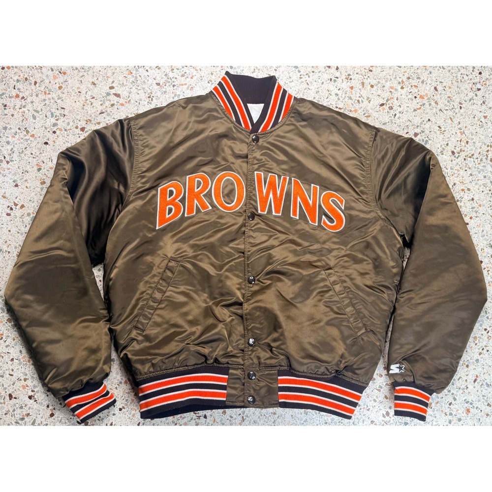 Starter Authentic Pro Line Vtg NFL Cleveland Browns Satin Bomber Jacket Size L